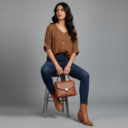 Elegant V-Neck Blouse | Women's Long Sleeve Top