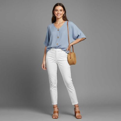 Elegant V-Neck Blouse | Women's Long Sleeve Top